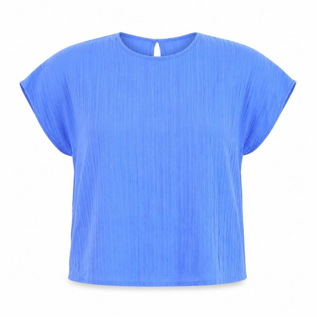 Dunnes Women Blue Basic Blouse Size L Relaxed Fit Cotton Blend