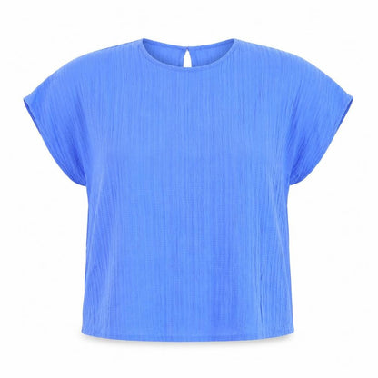 Dunnes Women Blue Basic Blouse Size L Relaxed Fit Cotton Blend
