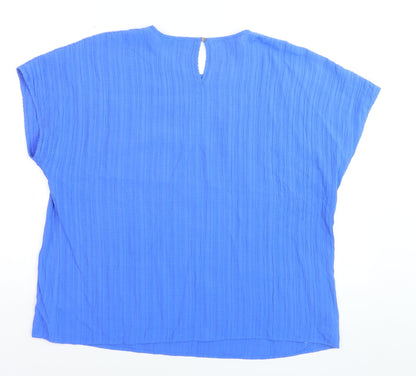 Dunnes Women Blue Basic Blouse Size L Relaxed Fit Cotton Blend