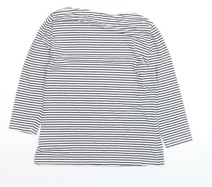 Marks and Spencer Women's White Striped 3/4 Sleeve Cotton T-Shirt Size 12