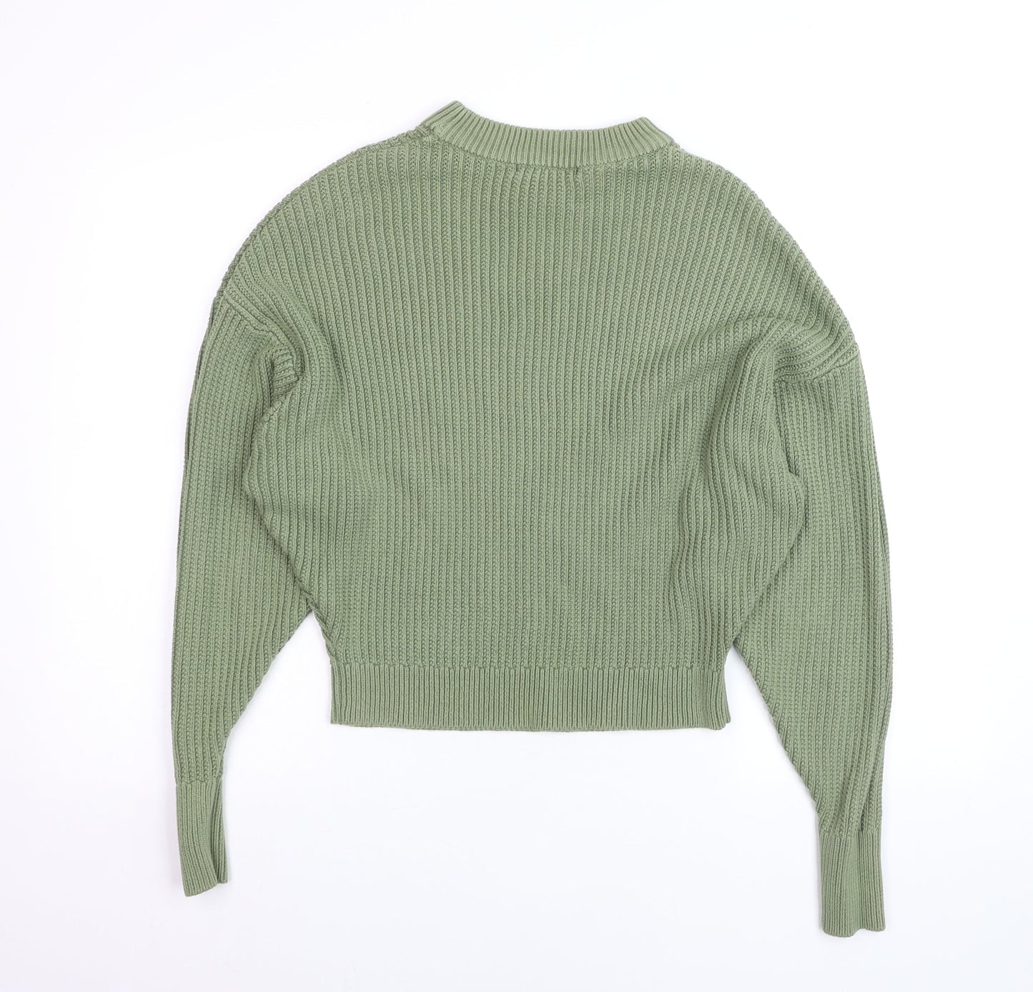 Pull&Bear Women Green Size 8 Chunky Knit Mock Neck Jumper