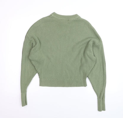 Pull&Bear Women Green Size 8 Chunky Knit Mock Neck Jumper