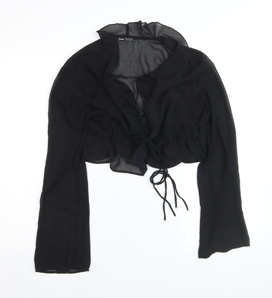 Bershka Women’s Black Chiffon Cropped Tie Blouse Size 12