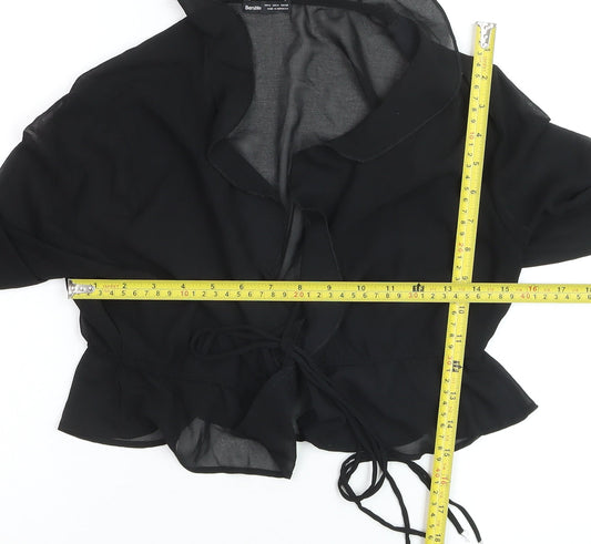 Bershka Women’s Black Chiffon Cropped Tie Blouse Size 12