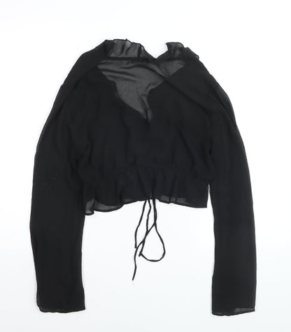 Bershka Women’s Black Chiffon Cropped Tie Blouse Size 12