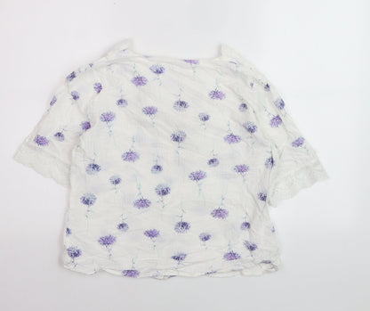 Gallery Women’s White Floral Lace Trim Blouse UK 10