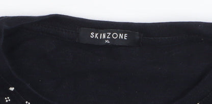 Skinzone Men's Black Geometric Print XL Cotton Crew Neck T-Shirt