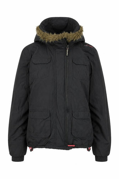 Superdry Women Black M Windcheater Hooded Jacket Faux Fur Trim