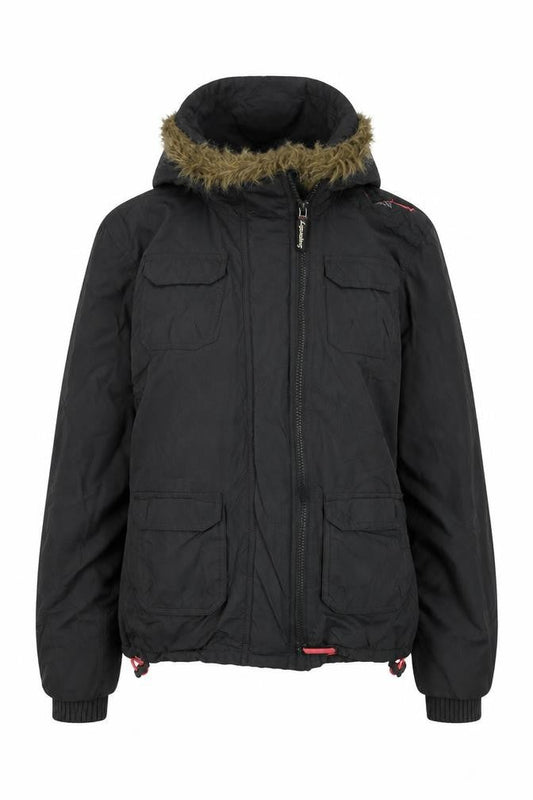 Superdry Women Black M Windcheater Hooded Jacket Faux Fur Trim
