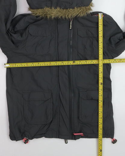 Superdry Women Black M Windcheater Hooded Jacket Faux Fur Trim