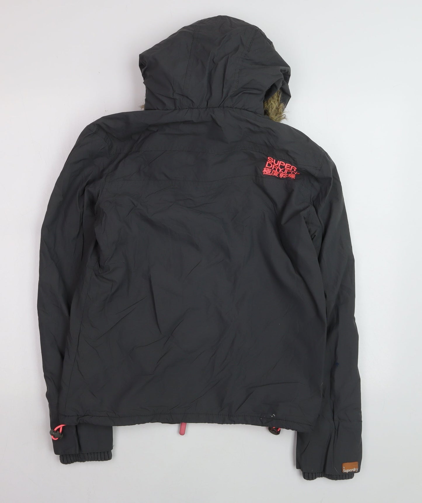 Superdry Women Black M Windcheater Hooded Jacket Faux Fur Trim