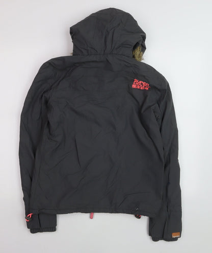 Superdry Women Black M Windcheater Hooded Jacket Faux Fur Trim
