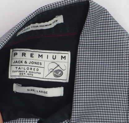 Jack & Jones Men’s Blue Check Premium Long Sleeve Button-Up Shirt L