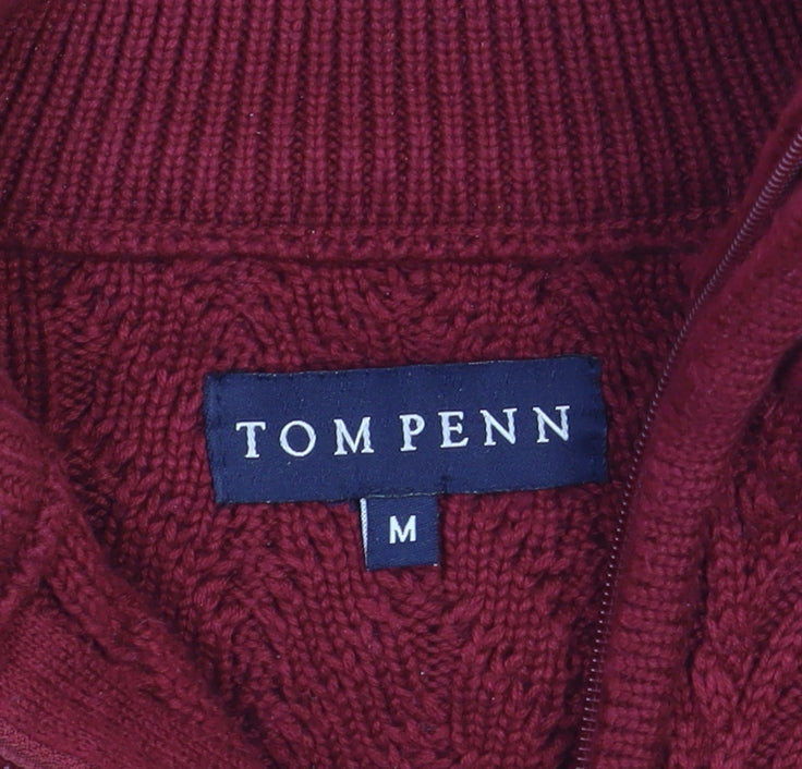 Mens UK Size M Tom Penn Red 1/2 Zip Jumper