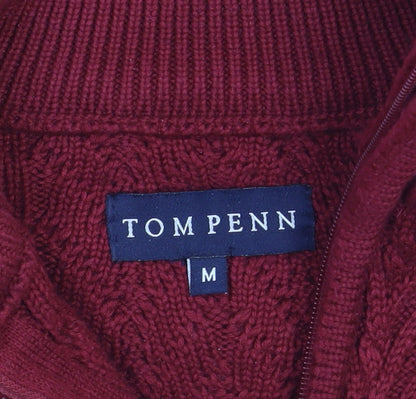 Mens UK Size M Tom Penn Red 1/2 Zip Jumper