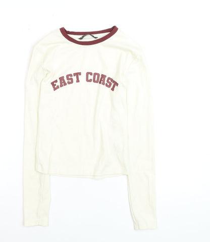 Dunnes Women Ivory Long Sleeve Ringer T-Shirt Size S