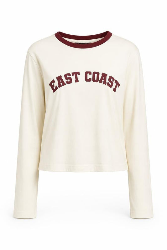 Dunnes Women Ivory Long Sleeve Ringer T-Shirt Size S