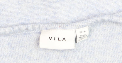 Vila Women Blue V-Neck Long Sleeve Knit Jumper Size 12