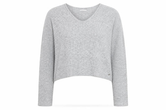 PULL&BEAR Womens Grey Waffle-Knit V-Neck Jumper Size 12
