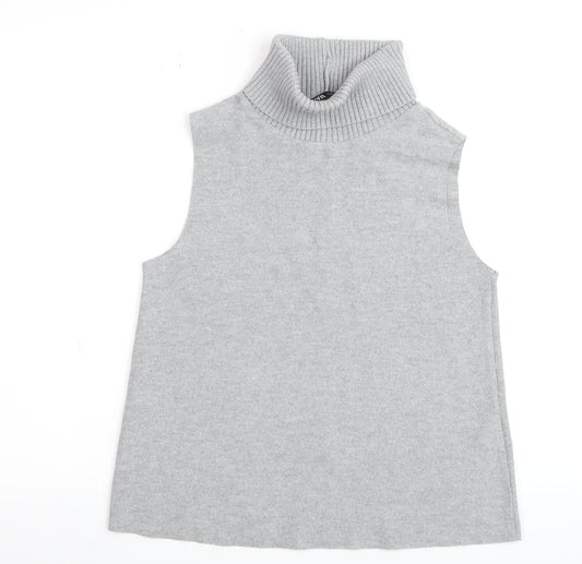 Zara Women Grey Roll Neck Sleeveless Vest Jumper Size S