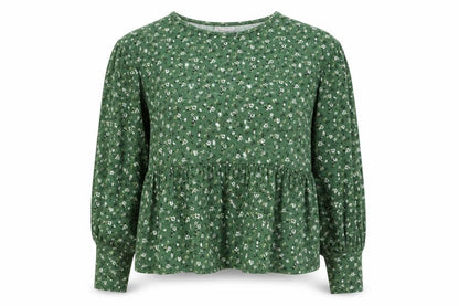 Wednesday’s Girl Women’s Green Floral Long Sleeve Jersey Blouse Size S