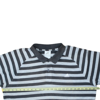 Adidas Men's Grey Striped Cotton Polo Shirt XL