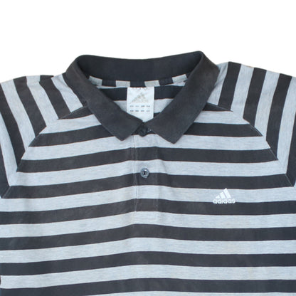 Adidas Men's Grey Striped Cotton Polo Shirt XL
