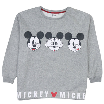 Disney Women Grey Mickey Mouse Graphic Pullover Sweatshirt L