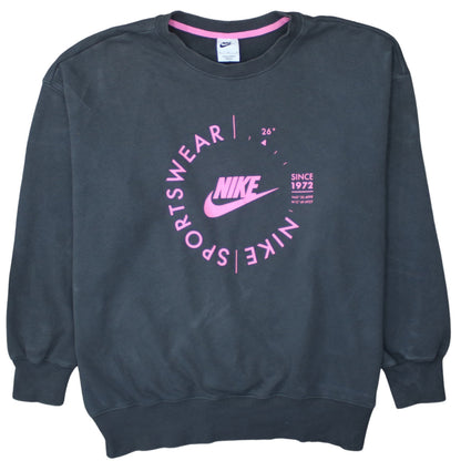 Nike Womens Black Pink Logo Crew Neck Pullover Sweatshirt M