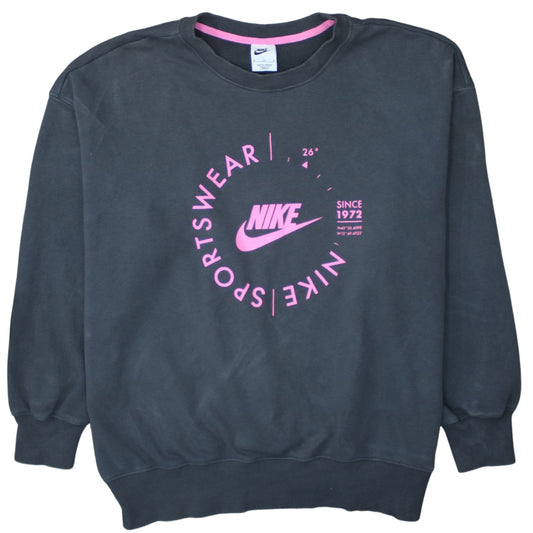 Nike Womens Black Pink Logo Crew Neck Pullover Sweatshirt M