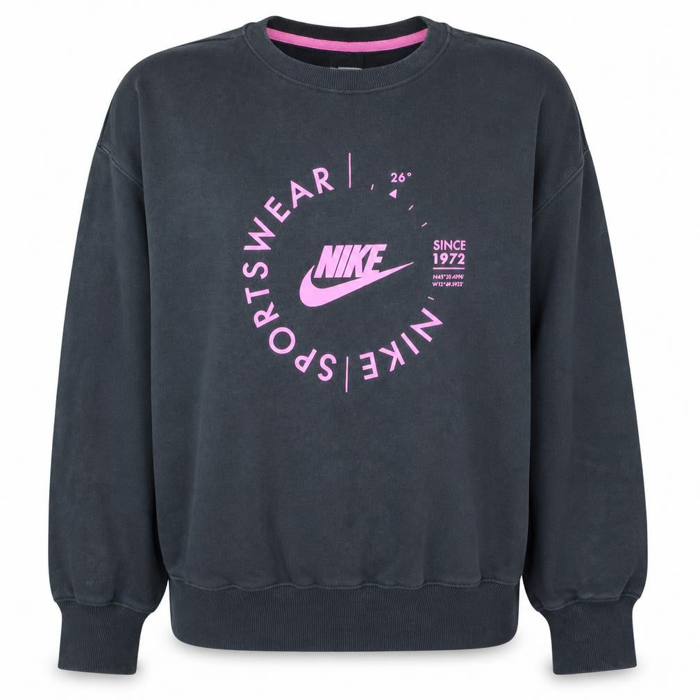 Nike Womens Black Pink Logo Crew Neck Pullover Sweatshirt M