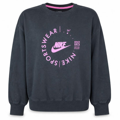 Nike Womens Black Pink Logo Crew Neck Pullover Sweatshirt M