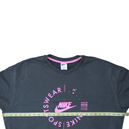 Nike Womens Black Pink Logo Crew Neck Pullover Sweatshirt M