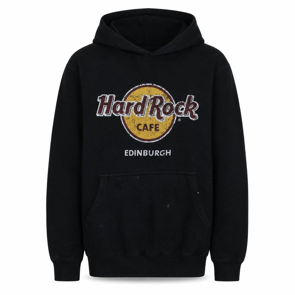 Hard Rock Cafe Men’s Black Pullover Hoodie Medium Edinburgh Logo