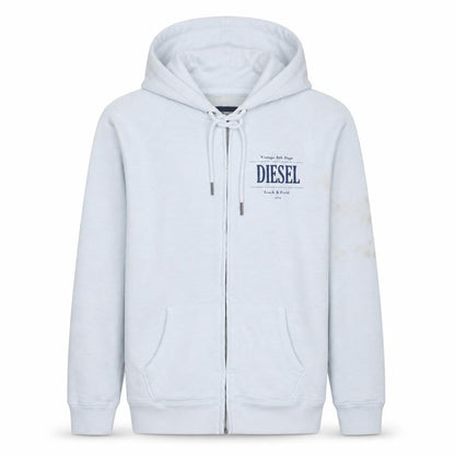 Diesel Mens White Full Zip Hoodie Small Vintage Track & Field Style