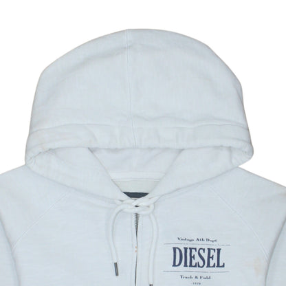 Diesel Mens White Full Zip Hoodie Small Vintage Track & Field Style