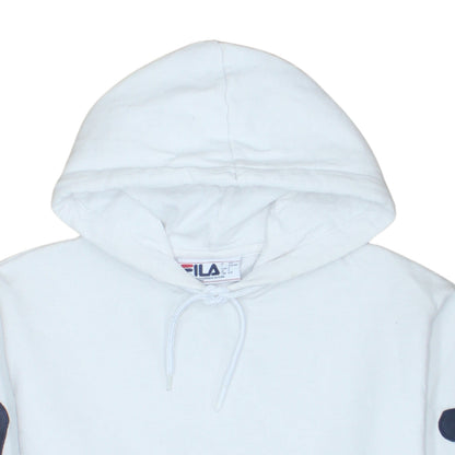 FILA Men's White Pullover Hoodie Small Logo Graphic Print Sweatshirt