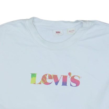 Levi's Womens White Small Pullover Sweatshirt Crew Neck Logo Print