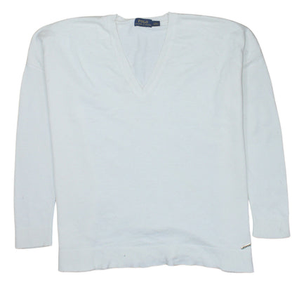Polo Ralph Lauren Men's White Cotton V-Neck Jumper Size S
