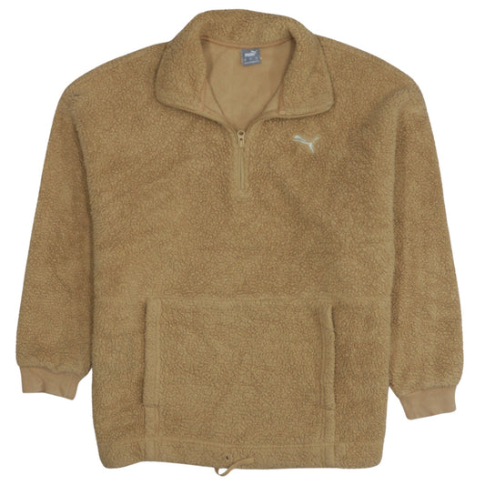 Puma Womens Beige Fleece 1/4 Zip Pullover Sweatshirt Size S