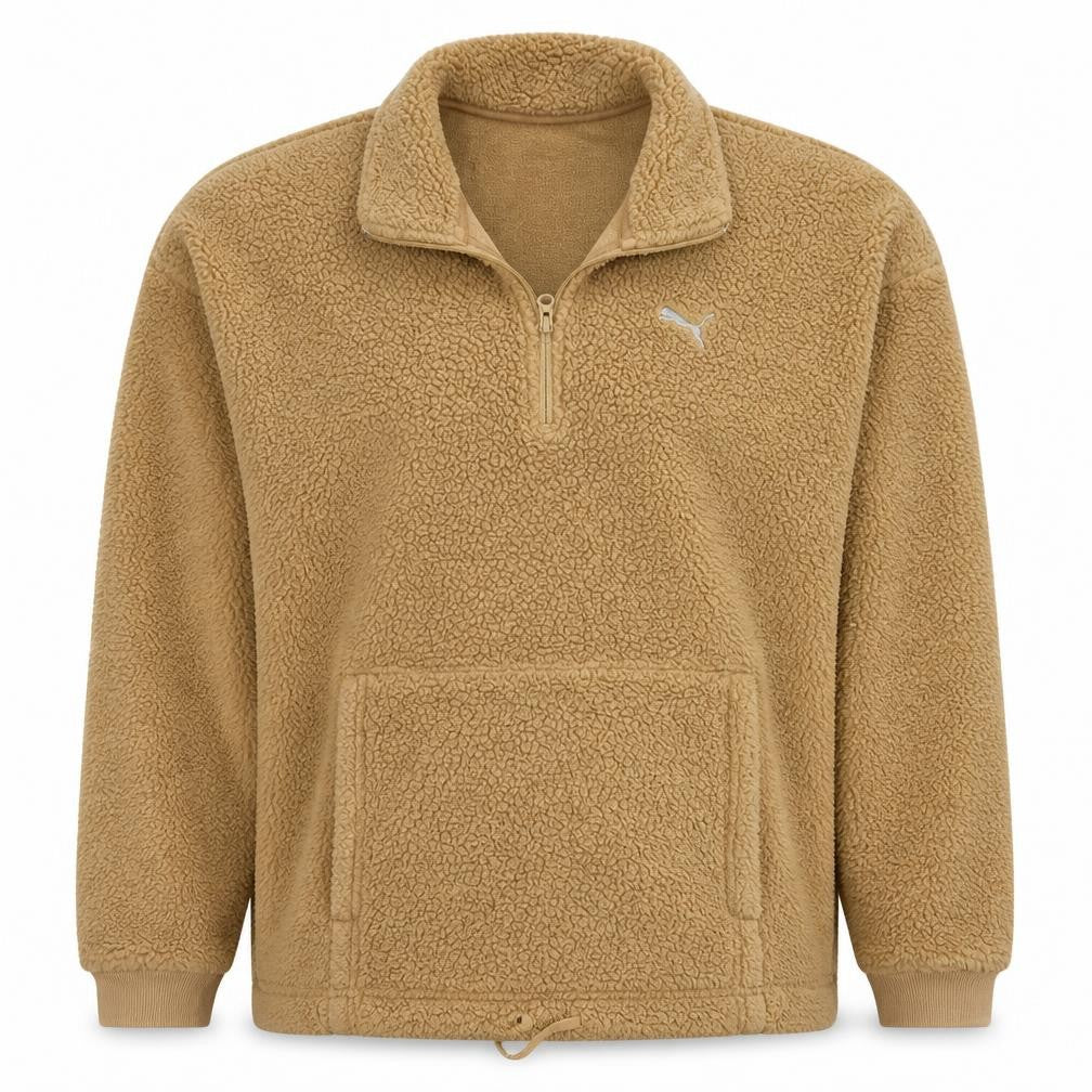 Puma Womens Beige Fleece 1/4 Zip Pullover Sweatshirt Size S