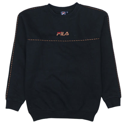 FILA Men's Black Small Pullover Sweatshirt Crew Neck Logo Embroidered