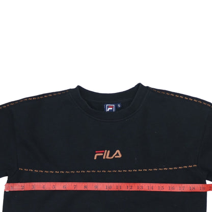 FILA Men's Black Small Pullover Sweatshirt Crew Neck Logo Embroidered