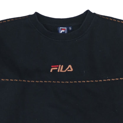 FILA Men's Black Small Pullover Sweatshirt Crew Neck Logo Embroidered