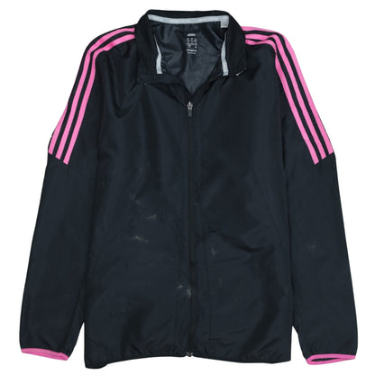 Adidas Womens Black Pink Stripe ClimaProof Full Zip Windbreaker Jacket L