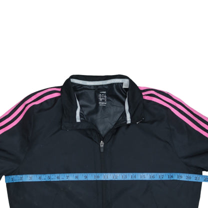 Adidas Womens Black Pink Stripe ClimaProof Full Zip Windbreaker Jacket L