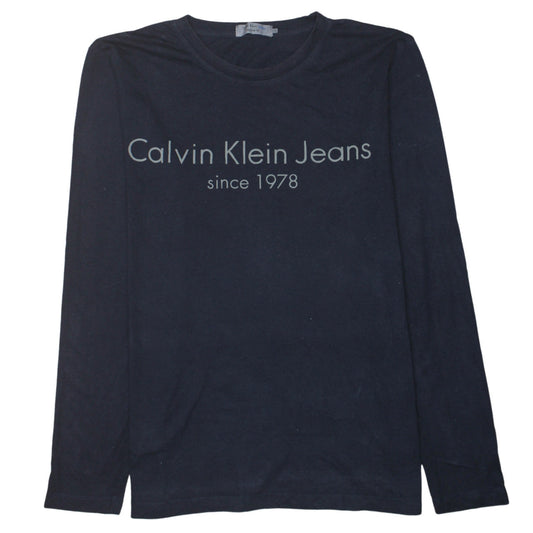 Calvin Klein Jeans Men's Blue Long Sleeve Logo T-Shirt Size L