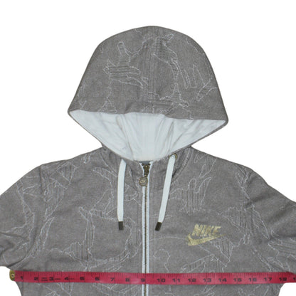 Nike Women's Grey Full Zip Hoodie Small - Logo Print Drawstring Hooded Sweatshirt