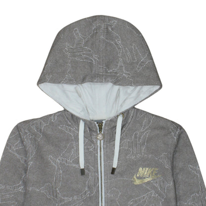 Nike Women's Grey Full Zip Hoodie Small - Logo Print Drawstring Hooded Sweatshirt
