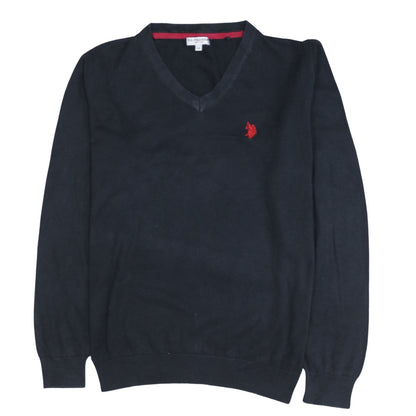 U.S. Polo Assn. Men's Blue V-Neck Cotton Blend Jumper Size M